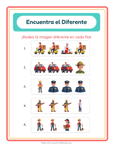 Vista previa de ¿Cuál No Pertenece? Imágenes de Ocupaciones