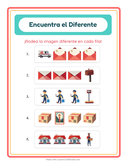 Vista previa de la hoja de El Intruso con Oficina de correos para jardín infantil