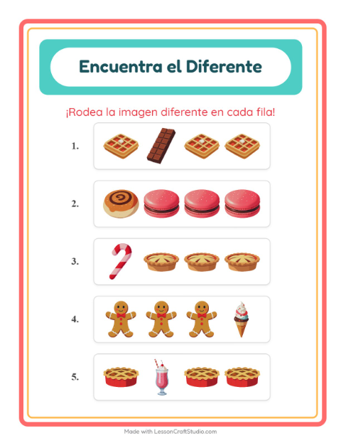 Vista previa de la hoja de El Intruso con Postres y dulces para jardín infantil