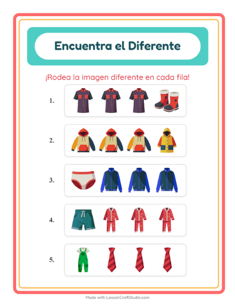 Vista previa de la hoja de El Intruso con Ropa para jardín infantil