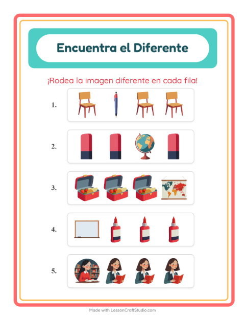 Vista previa de la hoja de El Intruso con Salón de clases para jardín infantil