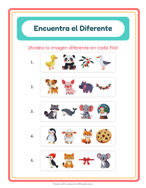 Vista previa de la hoja de El Intruso con Animales para jardín infantil