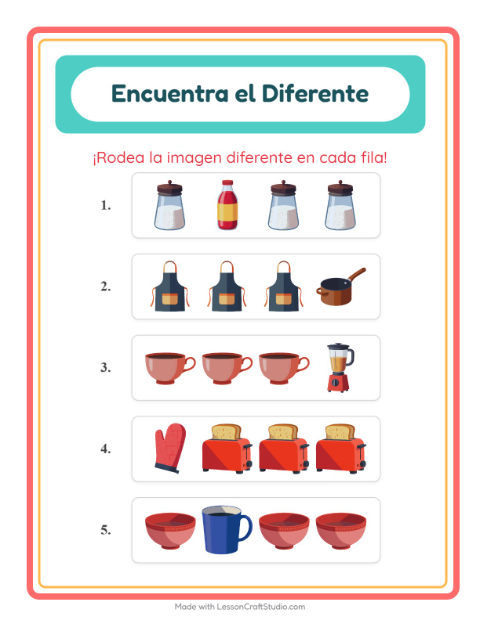 Vista previa de la hoja de El Intruso con Utensilios de cocina para jardín infantil