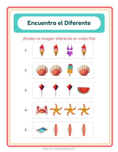 Vista previa de la hoja de El Intruso con Verano para jardín infantil