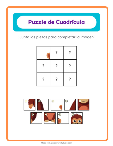 Vista previa de la hoja de Emparejar En Cuadrícula con Animales para jardín infantil