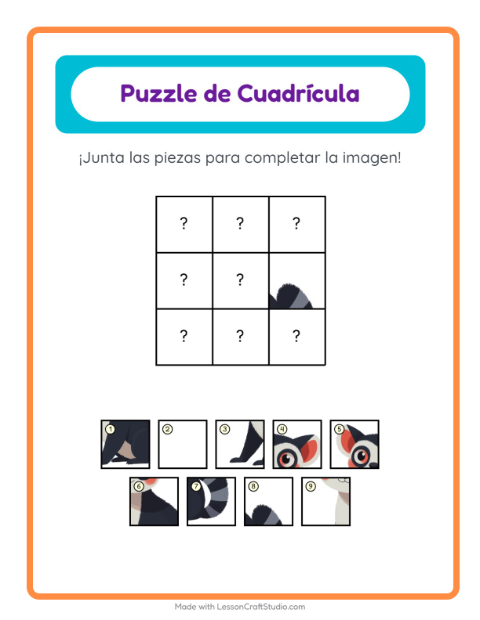 Vista previa de la hoja de Emparejar En Cuadrícula con Animales del zoológico para jardín infantil