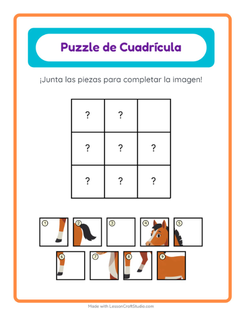 Vista previa de la hoja de Emparejar En Cuadrícula con Animales para jardín infantil