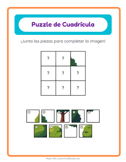 Vista previa de la hoja de Emparejar En Cuadrícula con Árboles para jardín infantil