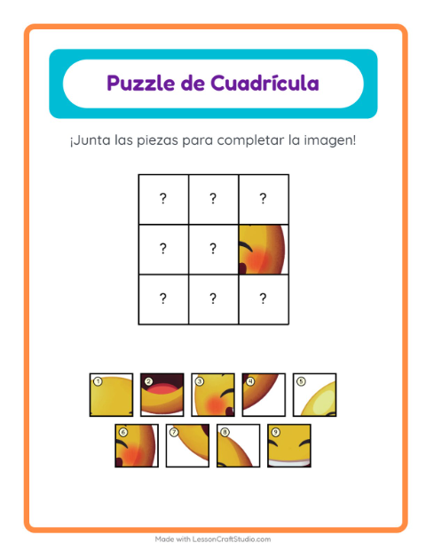 Vista previa de la hoja de Emparejar En Cuadrícula con Emociones para jardín infantil