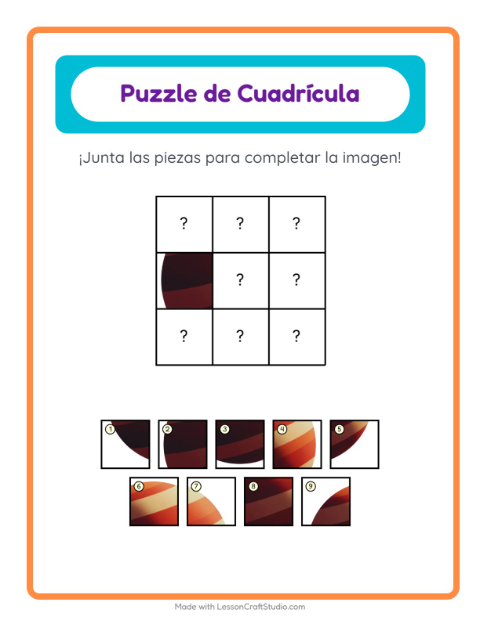 Vista previa de la hoja de Emparejar En Cuadrícula con Espacio para jardín infantil