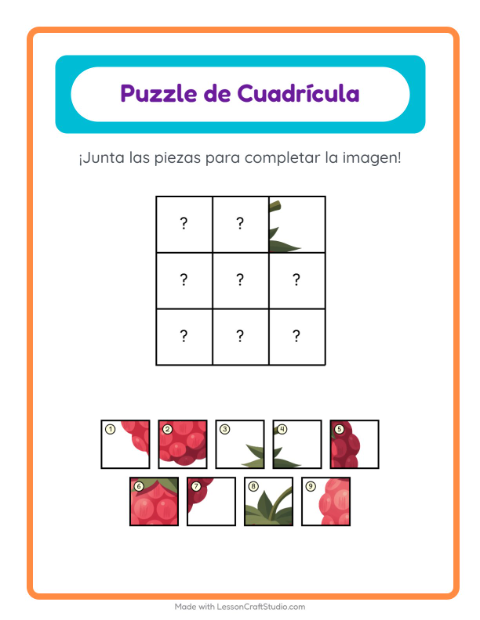 Vista previa de la hoja de Emparejar En Cuadrícula con Frutas para jardín infantil