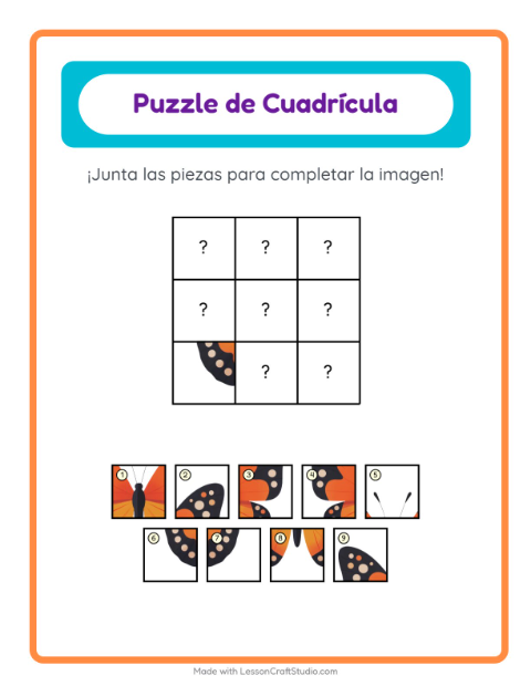 Vista previa de la hoja de Emparejar En Cuadrícula con Insectos y bichos para jardín infantil