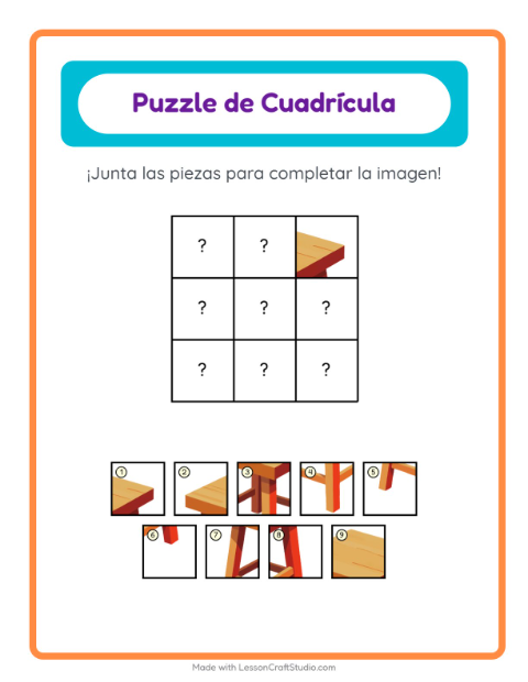 Vista previa de la hoja de Emparejar En Cuadrícula con Muebles para jardín infantil