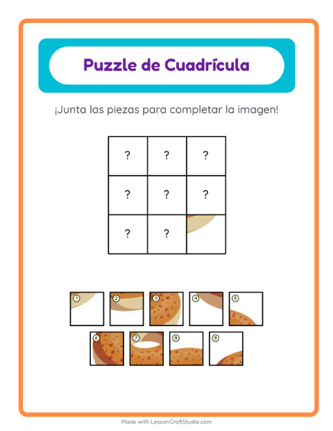 Vista previa de la hoja de Emparejar En Cuadrícula con Panadería para jardín infantil