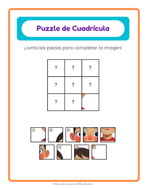 Vista previa de la hoja de Emparejar En Cuadrícula con Partes del cuerpo para jardín infantil