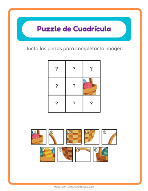 Vista previa de la hoja de Emparejar En Cuadrícula con Pascua para jardín infantil