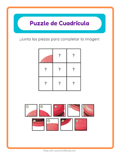 Vista previa de la hoja de Emparejar En Cuadrícula con Postres y dulces para jardín infantil