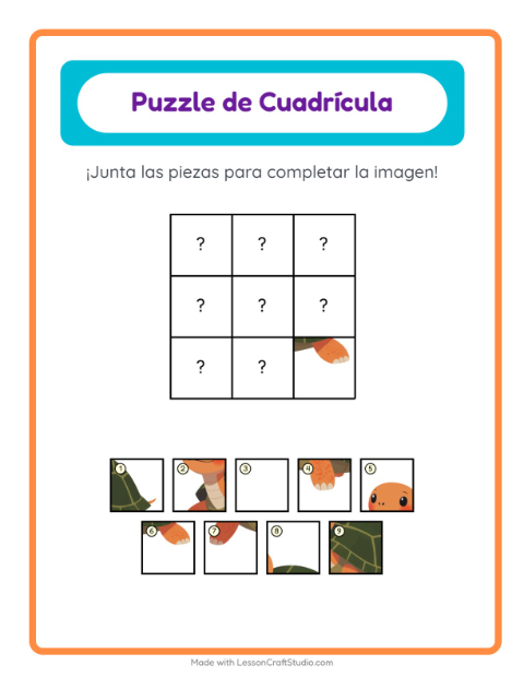 Vista previa de la hoja de Emparejar En Cuadrícula con Reptiles y anfibios para jardín infantil