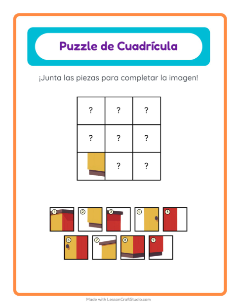 Vista previa de la hoja de Emparejar En Cuadrícula con Salón de clases para jardín infantil