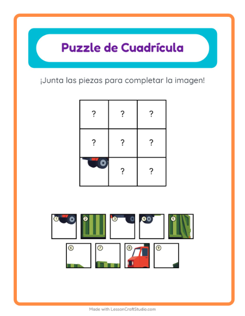 Vista previa de la hoja de Emparejar En Cuadrícula con Vehículos para jardín infantil