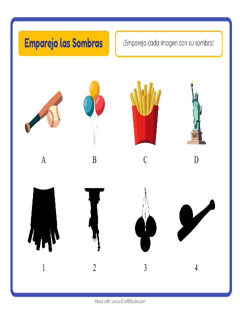 Vista previa de la hoja de Emparejar Sombras con 4 de Julio para jardín infantil