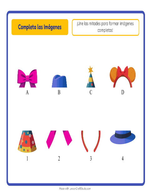 Vista previa de la hoja de Emparejar Sombras con Accesorios para jardín infantil