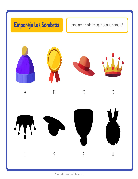 Vista previa de la hoja de Emparejar Sombras con Accesorios para jardín infantil