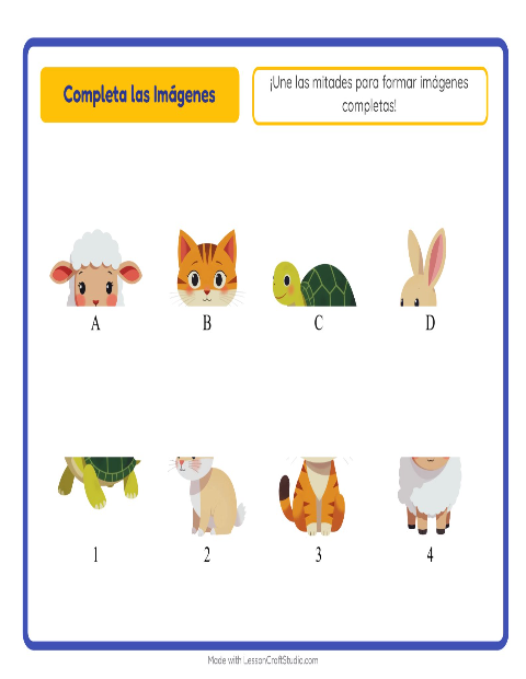 Vista previa de la hoja de Emparejar Sombras con Animales para jardín infantil