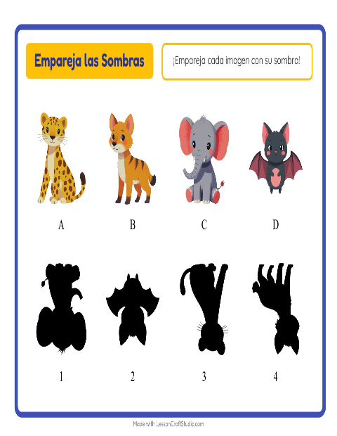 Vista previa de la hoja de Emparejar Sombras con Animales del zoológico para jardín infantil