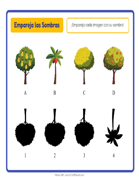Vista previa de la hoja de Emparejar Sombras con Árboles para jardín infantil