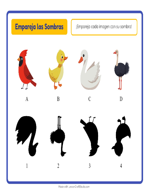 Vista previa de la hoja de Emparejar Sombras con Aves 2 para jardín infantil