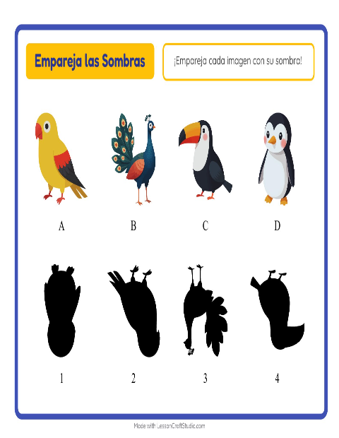 Vista previa de la hoja de Emparejar Sombras con Aves para jardín infantil