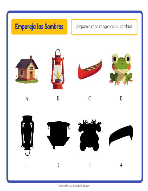Vista previa de la hoja de Emparejar Sombras con Campamento para jardín infantil