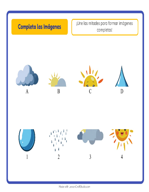 Vista previa de la hoja de Emparejar Sombras con Clima para jardín infantil
