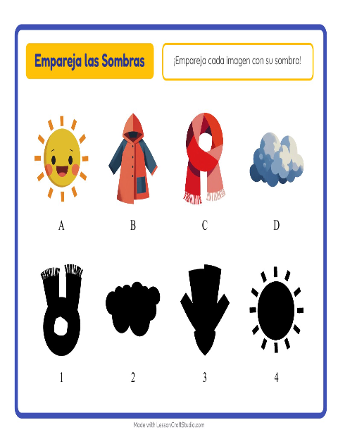 Vista previa de la hoja de Emparejar Sombras con Clima para jardín infantil