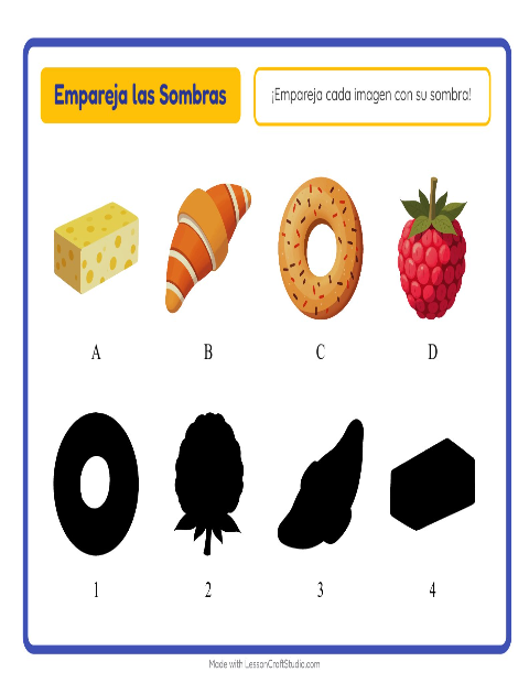 Vista previa de la hoja de Emparejar Sombras con Desayuno para jardín infantil