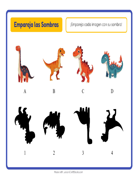 Vista previa de la hoja de Emparejar Sombras con Dinosaurios para jardín infantil