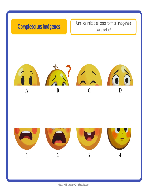 Vista previa de la hoja de Emparejar Sombras con Emociones para jardín infantil