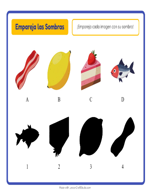 Vista previa de la hoja de Emparejar Sombras con En el supermercado para jardín infantil