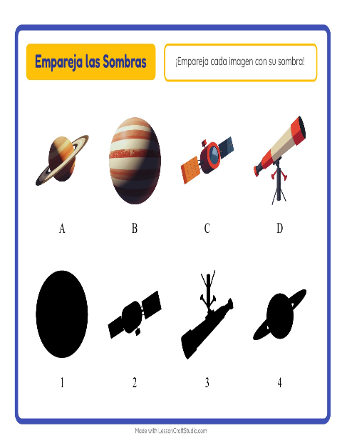 Vista previa de la hoja de Emparejar Sombras con Espacio para jardín infantil