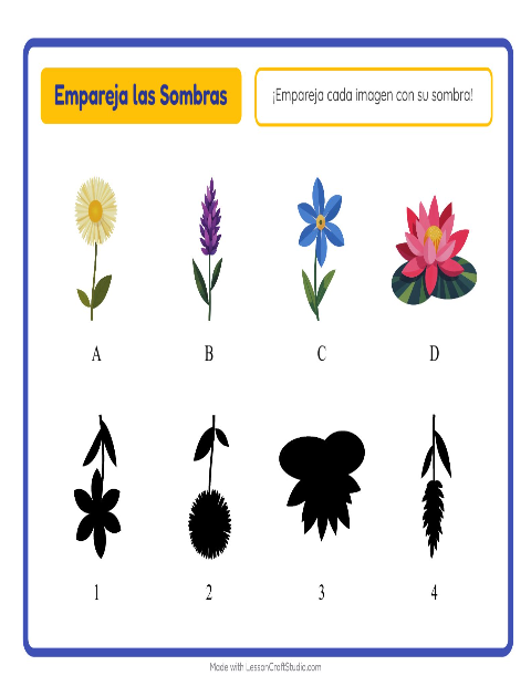 Vista previa de la hoja de Emparejar Sombras con Flores para jardín infantil