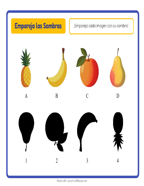 Vista previa de la hoja de Emparejar Sombras con Frutas para jardín infantil