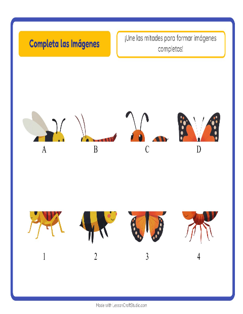 Vista previa de la hoja de Emparejar Sombras con Insectos y bichos para jardín infantil