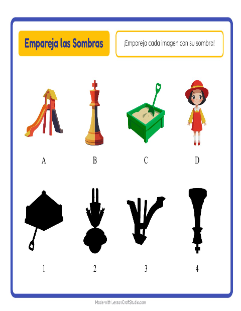 Vista previa de la hoja de Emparejar Sombras con Juguetes para jardín infantil