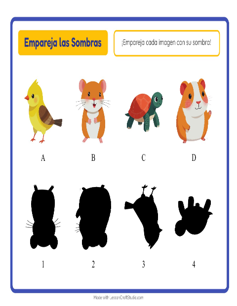 Vista previa de la hoja de Emparejar Sombras con Mascotas para jardín infantil