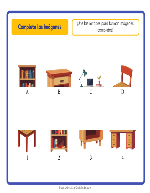 Vista previa de la hoja de Emparejar Sombras con Muebles para jardín infantil