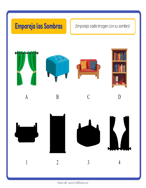 Vista previa de la hoja de Emparejar Sombras con Muebles para jardín infantil
