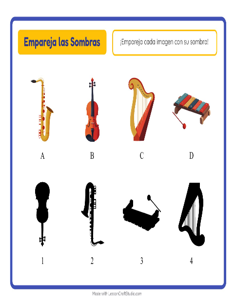 Vista previa de la hoja de Emparejar Sombras con Música para jardín infantil