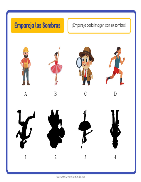 Vista previa de la hoja de Emparejar Sombras con Ocupaciones para jardín infantil
