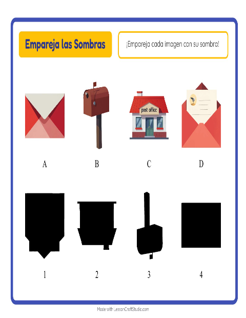 Vista previa de la hoja de Emparejar Sombras con Oficina de correos para jardín infantil